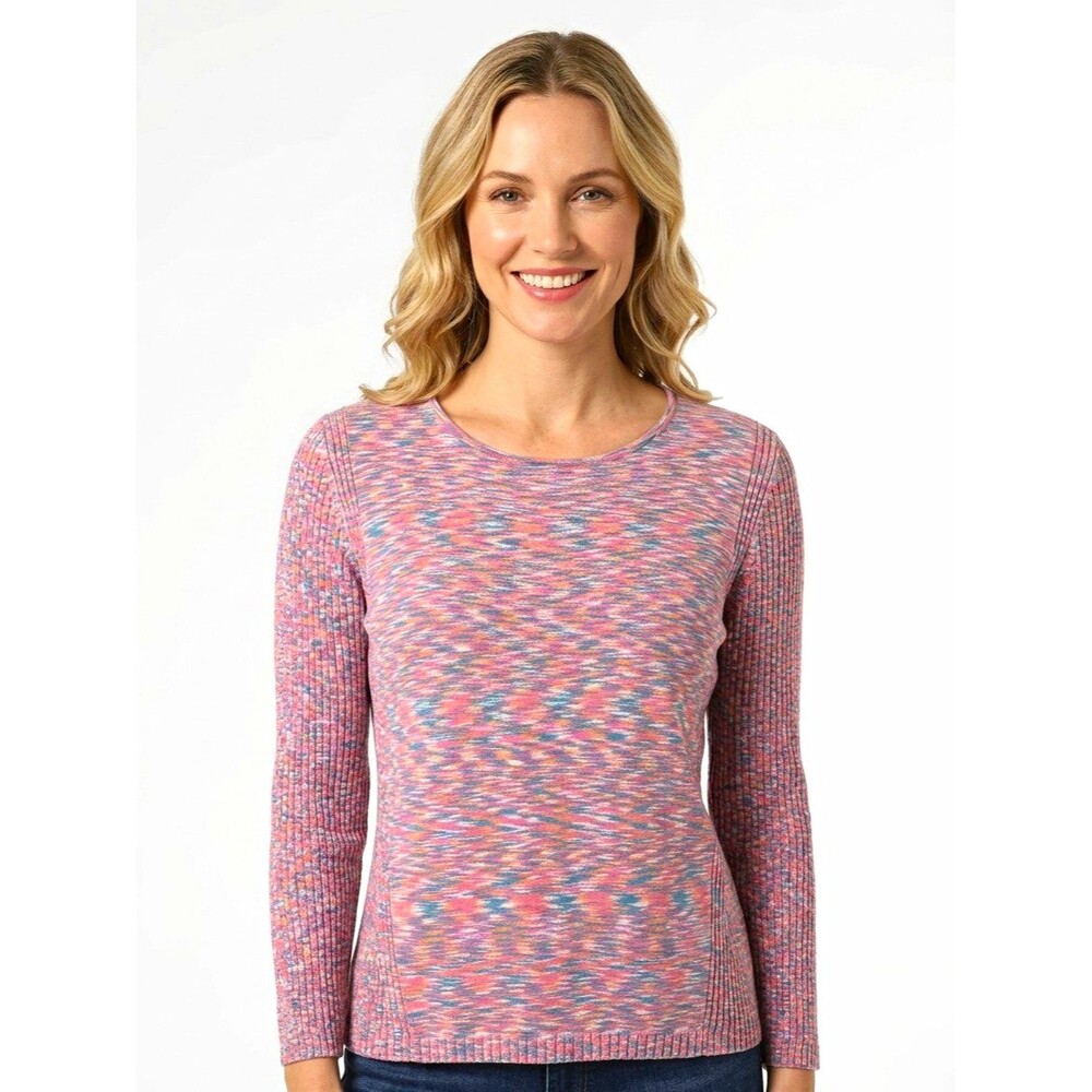 Relativity Womens pink Knit Pullover Sweater 1X Crew Neck Cotton Ribbed LS